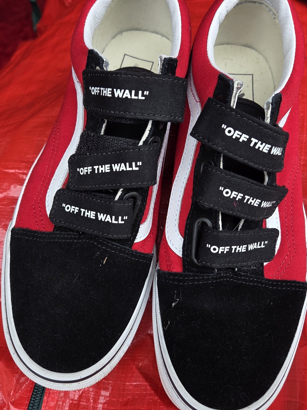 Vans ' Red & Black 'Off The Wall' Velcro Skate Shoes